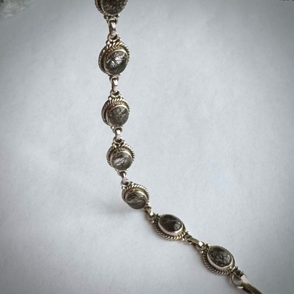Natural Black Grey Needle RUTILE QUARTZ Sterling Silver 925 Bracelet New 7.5 - 8 - Picture 9 of 11